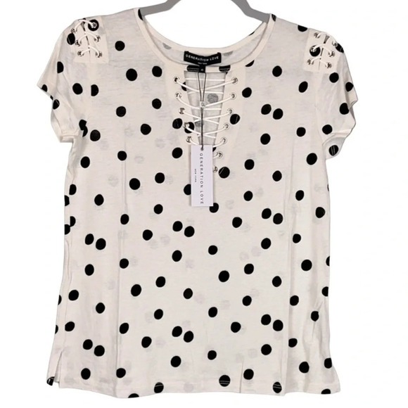 NWT Generation Love Hugo Polka Dot Linen Blend Top - Picture 1 of 6